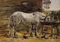 Boudin, Eugene - White Horse at the Feeding Trough